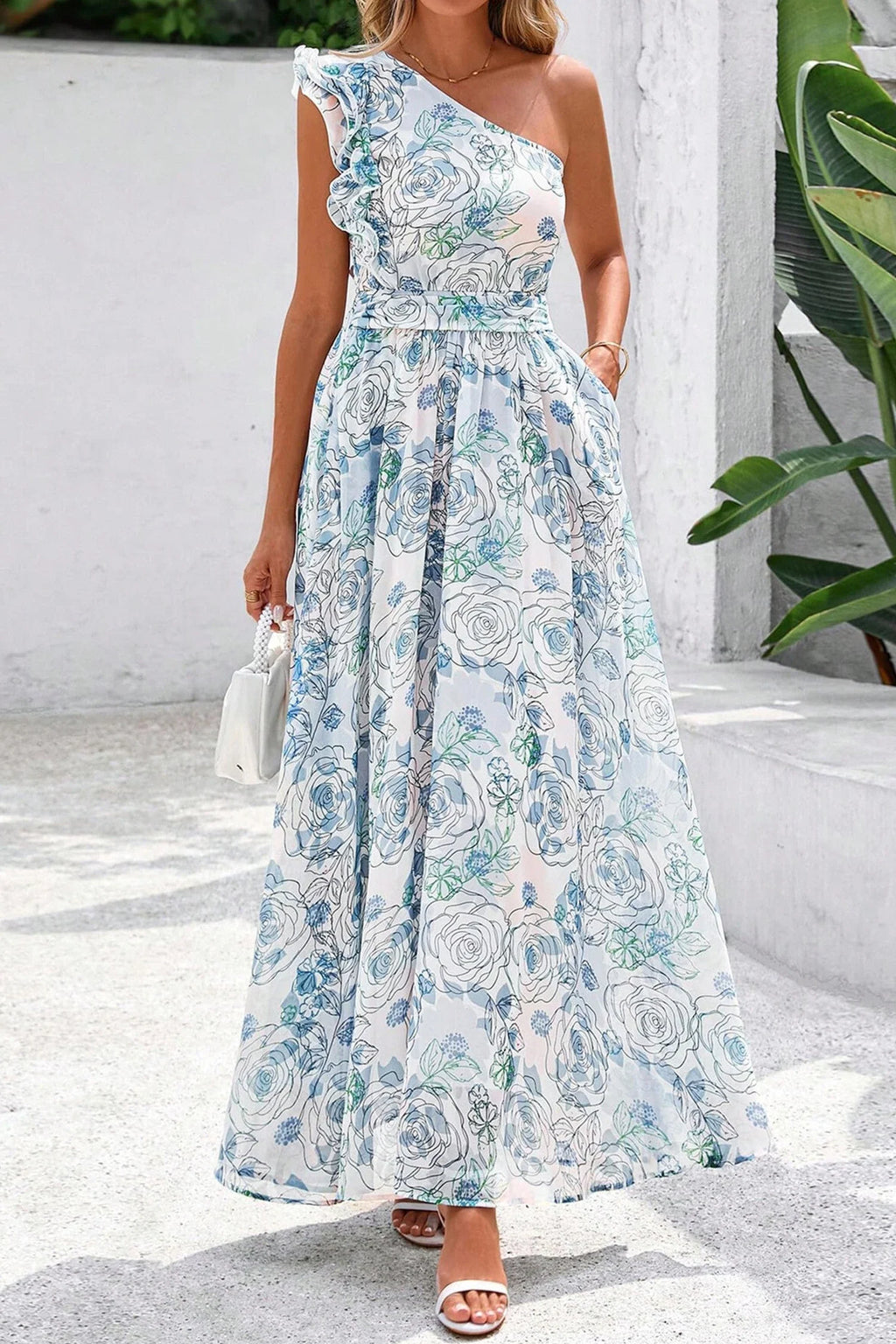 Tropical Bloom One-Shoulder Maxi Dress | S-XL