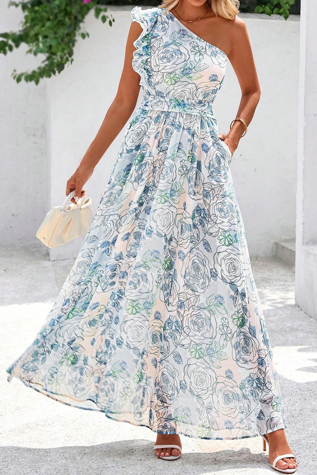 Tropical Bloom One-Shoulder Maxi Dress | S-XL
